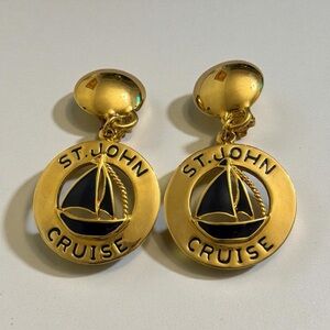 St. John Vintage Cruise Gold Tone and Enamel Clip On Earrings